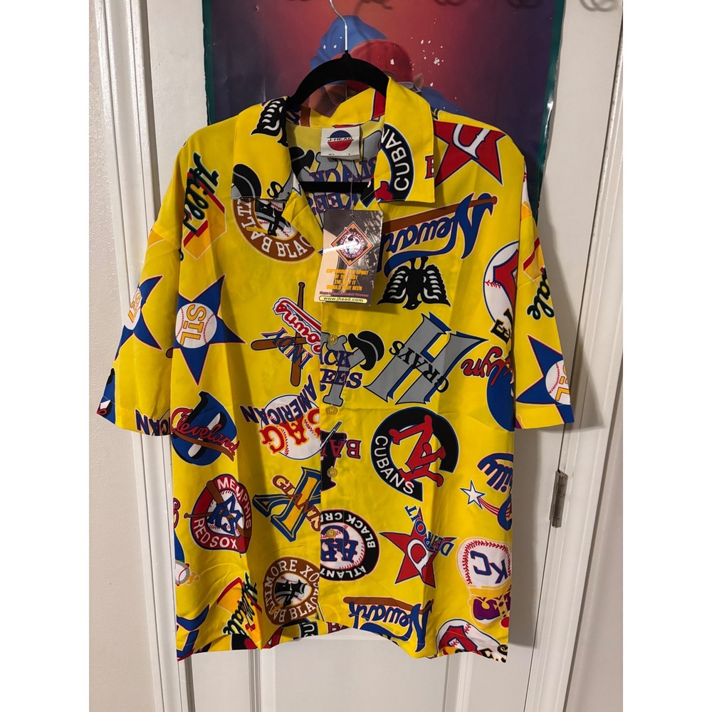 J HEAD Mens Yellow Baseball Team Logo negro league  Shirt Size L